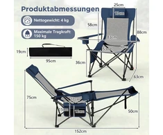 Promotions Stovyklavimo kėdžių rinkinys 152x83x75 cm Tamsiai mėlynas Reguliuojamas Sulankstomas