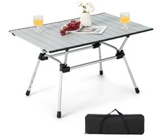 Promotions Stovyklavimo stalas, sulankstomas, tvirtas, aliuminis, 90.2x61x43.2-52.1 cm, sidabro spalvos