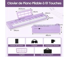 Promotions Sulankstoma elektroninė klaviatūra, 94x22x6 cm, violetinė, nešiojama