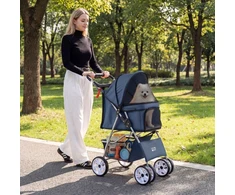 Promotions Sulankstomas gyvūnų vežimėlis su 4 ratais mažiems šunims/katėms iki 15 kg mėlynas