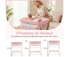 Promotions Sulankstomas kūdikių keitimo stalas 81,3x66x95,3 cm rožinis su saugojimo vieta