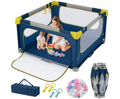 Promotions Sulankstomas kūdikių žaidimų aptvaras su 50 kamuoliukų ir 4 rankenomis 127x127x72,5 cm mėlynas