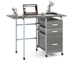 Promotions Sulankstomas rašomasis stalas 105x50x75 cm pilkas, metalinis rėmas, su laikymo vieta