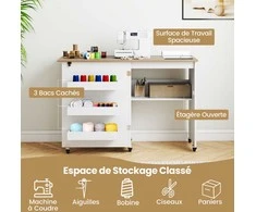 Promotions Sulankstomas siuvimo stalas 118,5x40x78 cm baltas, su laikymo vieta