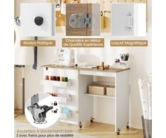 Promotions Sulankstomas siuvimo stalas 118,5x40x78 cm baltas, su laikymo vieta