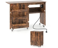 Promotions Sulankstomas siuvimo stalas su įkrovimo stotele 116x41x78 cm riešutmedžio spalvos