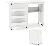 Promotions Sulankstomas siuvimo stalas su įkrovimo stotele 116x41x78 cm baltas