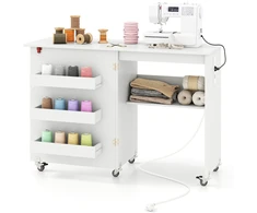 Promotions Sulankstomas siuvimo stalas su įkrovimo stotele 116x41x78 cm baltas