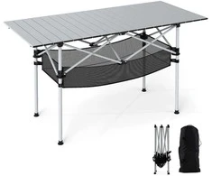 Promotions Sulankstomas stovyklavimo stalas, 119x55x69 cm, juodas ir sidabrinis
