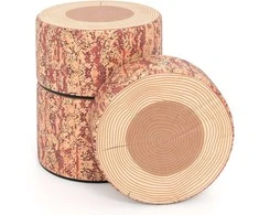Promotions Taburečių komplektas, 3 dalių medžio kelmo formos, 38x38x25 cm, natūralus, PU oda