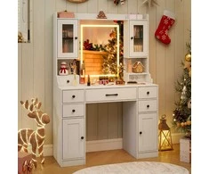 Promotions Tualetinis staliukas 105x40x150 cm baltas, apšviestas veidrodis, su laikymo vieta