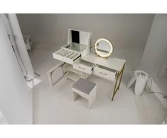 Promotions Tualetinis staliukas 136x43x127,5 cm baltas, LED veidrodis, taburetė, laikymas