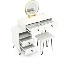 Promotions Tualetinis staliukas su veidrodžiu ir apšvietimu, 98x40x120 cm, balta, su laikymo vieta
