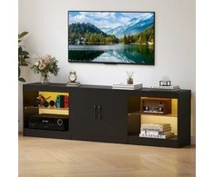 Promotions TV staliukas, 195x30x55 cm, juodas, LED apšvietimas, su laikymo vieta