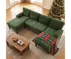 Promotions U formos Sofa-lova 258x125x71,5 cm Žalios spalvos korduro audinys
