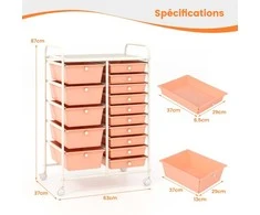 Promotions Universalus ratinis organizatoriaus vežimėlis, 63x37x87 cm, persiko spalvos