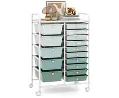 Promotions Universalus vežimėlis su ratukais, 15 stalčių, 63,5x36,8x87,6 cm, baltas/pilkas/rožinis/kreminis/geltonas