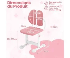 Promotions Vaikiškas rašomasis stalas su kėdė, 42x36x67,5-75,5 cm, rožinė