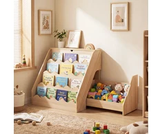 Promotions Vaikiška knygų lentyna ir žaislų laikymo organizatorius 63x49x61.5 cm natūralaus MDF