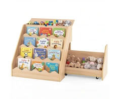 Promotions Vaikiška knygų lentyna ir žaislų laikymo organizatorius 63x49x61.5 cm natūralaus MDF