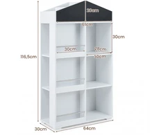 Promotions Vaikiška knygų lentyna namelio formos, saugojimo spintelė 64x30x116,5 cm, balta MDF