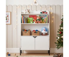 Promotions Vaikiška lentyna su 3 atviromis nišomis ir 2 durelėmis 80x30x121 cm balta