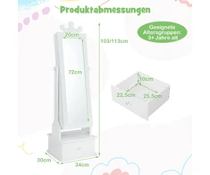Promotions Vaikiška papuošalų spintelė su pilno ilgio veidrodžiu ir stalčiais 34,3x30,5x102,9/113 cm balta