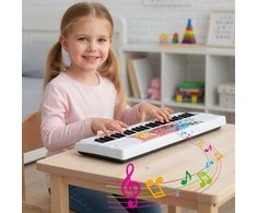 Promotions Vaikiška pianino klaviatūra, 49 klavišai, 53.3x19.1x5.1 cm, balta, ABS medžiaga