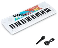 Promotions Vaikiška pianino klaviatūra, 49 klavišai, 53.3x19.1x5.1 cm, balta, ABS medžiaga
