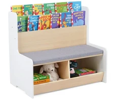 Promotions Vaikiška skaitymo kampelio suoliukas su lentyna 80x48.3x75 cm Balta
