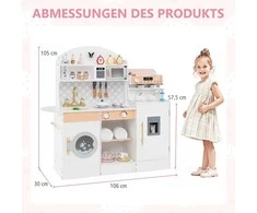 Promotions Vaikiška žaidimų virtuvėlė ir stalo komplektas, 106x30x105 cm, balta, medinė