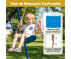 Promotions Vaikiškas 4 viename sūpynių komplektas su krepšinio lankų, kopimo kopėčiomis ir virve 246x190x188 cm geltona/mėlyna