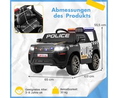 Promotions Vaikiškas elektrinis policijos automobilis, 103x65x55,5 cm, baltas