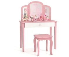 Promotions Vaikiškas kosmetinis staliukas ir taburetė, 70x34x95,5 cm, rožinė