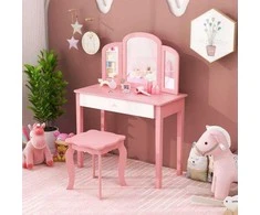 Promotions Vaikiškas kosmetinis staliukas ir taburetė, 70x34x95,5 cm, rožinė