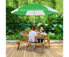 Promotions Vaikiškas lauko pikniko stalas, 92,7x86,4x49,5 cm, natūrali mėlyna žalia geltona
