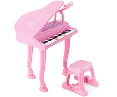 Promotions Vaikiškas pianino klaviatūros rinkinys su kėdute ir mikrofonu, 37 klavišai, rožinė