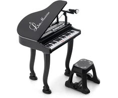 Promotions Vaikiškas pianino klaviatūros komplektas su kėdute ir mikrofonu, 37 klavišai, juodas