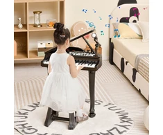 Promotions Vaikiškas pianino klaviatūros komplektas su kėdute ir mikrofonu, 37 klavišai, juodas