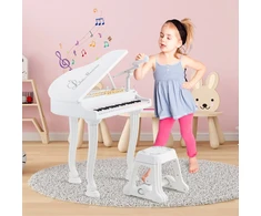 Promotions Vaikiškas pianino klaviatūros rinkinys su kėdute ir mikrofonu, 37 klavišai, baltas