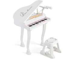 Promotions Vaikiškas pianino klaviatūros rinkinys su kėdute ir mikrofonu, 37 klavišai, baltas