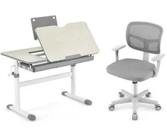 Promotions Vaikiškas rašomasis stalas ir kėdė, 80x51,5x51-73 cm, pilka, reguliuojamas