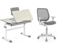 Promotions Vaikiškas rašomasis stalas ir pasukama kėdė, 80x51,5x51-73 cm, pilka, reguliuojamas