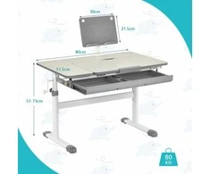 Promotions Vaikiškas rašomasis stalas, reguliuojamas ergonomiškas stalas su pakreipiamu stalviršiu ir stalčiumi, 51x73 cm, pilkas