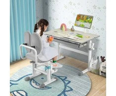 Promotions Vaikiškas rašomasis stalas, reguliuojamas ergonomiškas stalas su pakreipiamu stalviršiu ir stalčiumi, 51x73 cm, pilkas