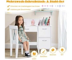 Promotions Vaikiškas stalas su kėdė, medinė mokinio kompiuterio darbo vieta, balta