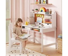 Promotions Vaikiškas rašomasis stalas su kėde, 110x60x110 cm, balta, medinis, su laikymo vieta