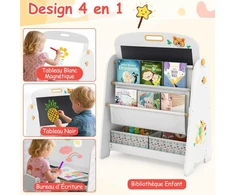 Promotions Vaikų stalas ir kėdžių rinkinys, 4-in-1 meno molbertas su magnetine balta lenta ir juodąja lenta, pilka