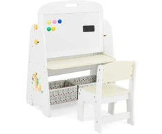 Promotions Vaikiškas stalas ir kėdžių komplektas 4-in-1 dailės molbertas ir knygų lentyna, 60x40x80 cm, balta geltona