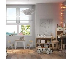 Promotions Vaikiškas stalas ir kėdžių komplektas su žaislų spinta, 60x60x49 cm, natūraliai baltas, MDF